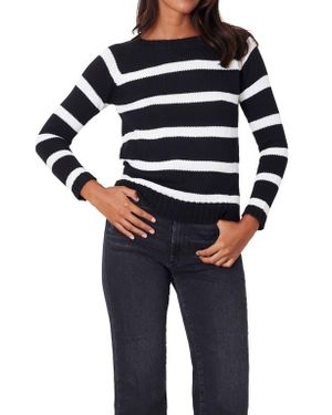 Paneros Clothing Sloane Stripe Cotton Crewneck Sweater - Blue