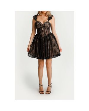 Popilush Snatched Lace Convertible Strap Mini Shapewear Romper Cottagecore Dress - Black