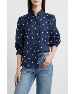 Caslon Ruffle Button-Up Shirt - Blue