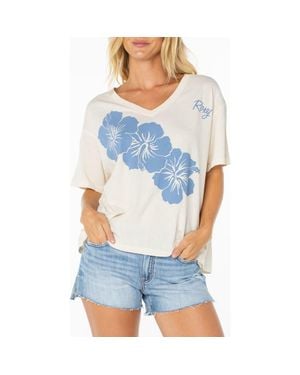 Roxy Floral Oversize V-Neck Graphic T-Shirt - Blue