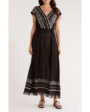 Elan Embroidered Cover-Up Maxi Dress - Black