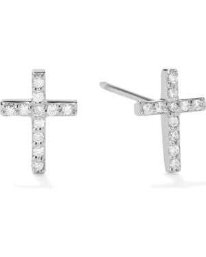 Lana Jewelry 14K Diamond Cross Stud Earrings - White