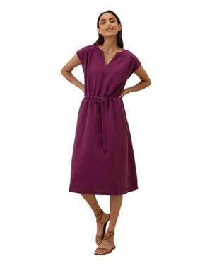 Pact Organic Cotton Coastal Double Gauze Tie Waist Midi Dress - Purple