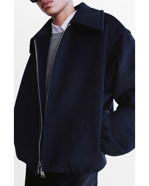 Mango Wool Blend Jacket - Blue