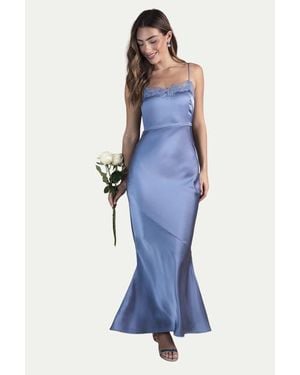 Oasis Lace Trim Strappy Satin Bridesmaid Dress - Blue