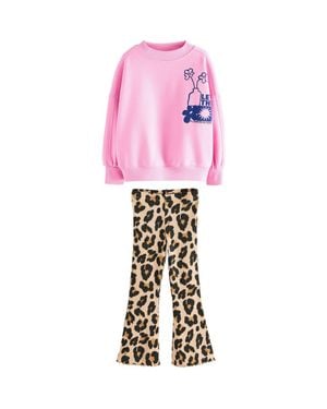 Next Kids' Crewneck Sweatshirt & Flare Leggings Set - Pink