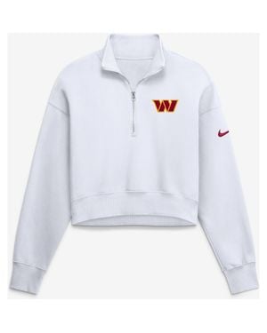 Nike Washington Commanders Oversized Phoenix Fleece Cropped Quarter-Zip Sweatshirt - White
