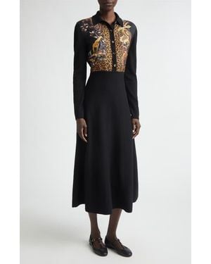 Etro Mixed Media Long Sleeve Wool & Cashmere Midi Sweater Dress - Black
