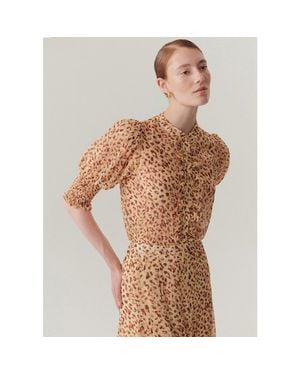 Exquise Esther Patterned Ruffle Piping Chiffon Shirt - Brown