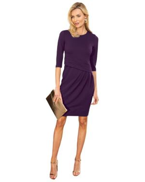 HotSquash London Clothing Pleat Waist Dress With 3/4 Sleeves - Purple