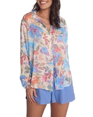 Bella Dahl Floral Button-Up Shirt - Blue