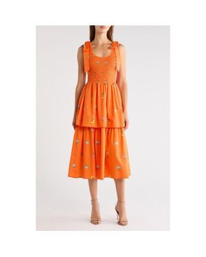 Sugarlips Berry Burst Kasia Sleeveless Smocked Midi Dress - Orange