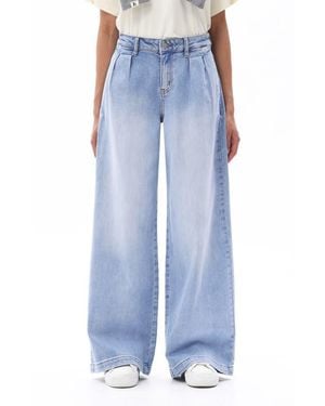 Bayeas Jermey Pleated Baggy Wide Leg Jeans - Blue