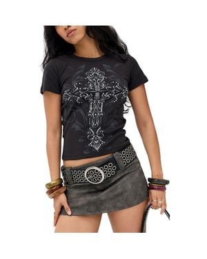 BDG Diamante Cross Graphic Baby Tee - Black