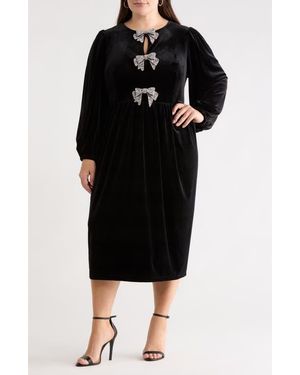 Sugarlips Jena Glow Bow Long Sleeve Velvet Midi Dress - Black