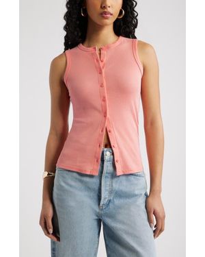 Open Edit Rib Button-Up Tank - Red