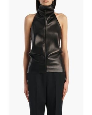 KHAITE Rone Funnel Neck Leather Halter Top - Black
