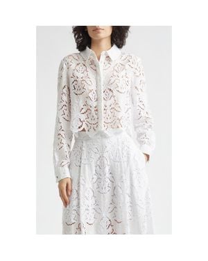 Toccin Jilly Floral Embroidery Crop Shirt - White