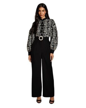 Coast Blouson Sleeve Belted Wide Leg Jumpsuit - Black
