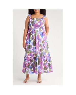 Sugarlips Evren Tropics Tayla Smocked Cotton Sundress - Purple