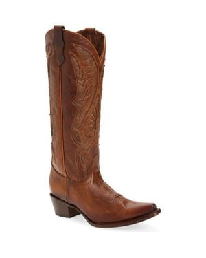 Circle Embroidered Knee High Western Boot - Brown