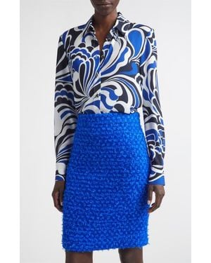 St. John Midcentury Scroll Button-Up Shirt - Blue