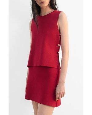 Mango Side Button Sleeveless Top - Red
