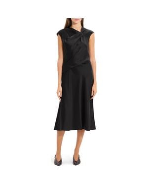 Theory Twist Bodice Satin Midi Dress - Black