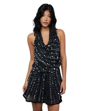 Warehouse Sequin Cowl Front Flippy Mini Dress - Blue