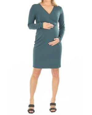 ANGEL MATERNITY Crossover Neckline Maternity/Nursing Dress - Blue