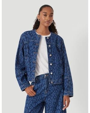 Hush Velma Leopard Print Denim Jacket - Blue