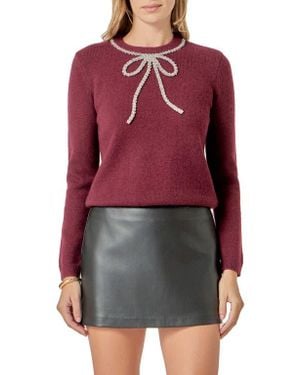 English Factory Rhinestone Bow Sweater - Red