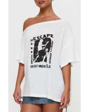 Princess Polly Kippa Off The Shoulder Oversize Graphic T-Shirt - White