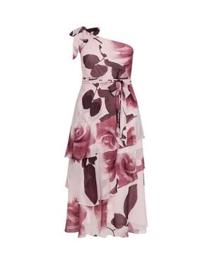 City Chic Metallic One-Shoulder Tiered Dress - Pink