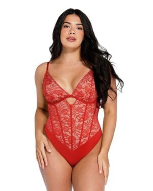 Popilush Shapewear Cutout Corset Hourglass Sculpting Lace Bodysuit - Red