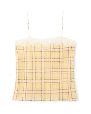 Mango Leire Plaid Lace Trim Top - Natural