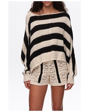 Bimba Y Lola Striped Oversize Cropped Sweater - Natural