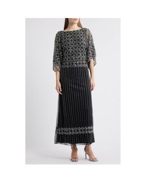 Pisarro Nights Beaded Mesh Gown - Black