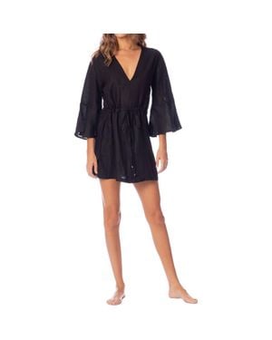 Maaji Jade Joy Bell Sleeve Linen Cover-Up Minidress - Blue