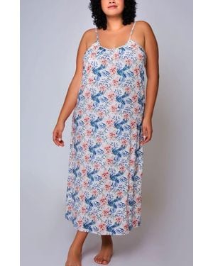 iCollection Tropical Floral Printed Long Nightgown - Blue