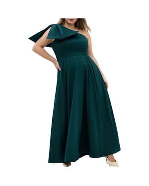 City Chic Captivate Bow One-Shoulder A-Line Gown - Green