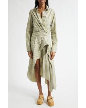 Monse Cascade Stripe Long Sleeve Deconstructed Shirtdress - Green