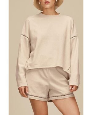 UGG Hayvie Ladder Stitch Drop Shoulder Stretch Cotton Blend Pajama Top - Natural