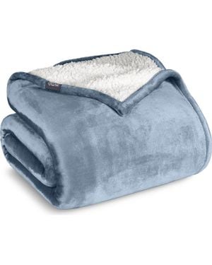 Bare Home Reversible Plush Fleece Throw Blanket - Blue