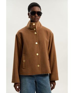 Karen Millen Brushed Wool Funnel Neck Tailored Coat - Brown