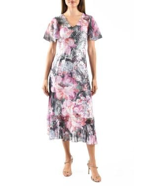 Komarov Flutter Sleeve Chiffon & Charmeuse Cocktail Dress - Multicolor