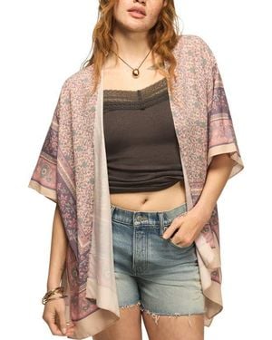 Lucky Brand Border Print Open Front Jacket - Gray