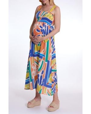 Cache Coeur Naiade Abstract Print Maternity/Nursing Maxi Dress - Blue
