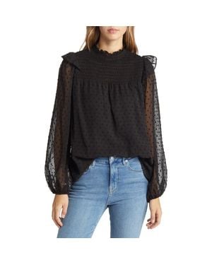 NIKKI LUND Yannis Smocked Clip Dot Blouse - Black