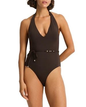 Sea Level De Luxe V-Neck Halter One-Piece Swimsuit - Black